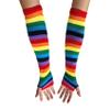 SYAYA Women Striped Long Fingerless Gloves, Winter Knitted Arm Warmers For Punk Rock/Cosplay/Goth/Christmas Party WM-S-G5 (Rainbow) view 2
