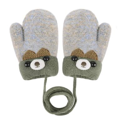 TINAYAUE Knitted Wool Gloves Winter Warm Fluffy Full Finger Mittens Cute Cartoon Gloves Thicken Velvet Hanging Neck Mittens 0-3 Y