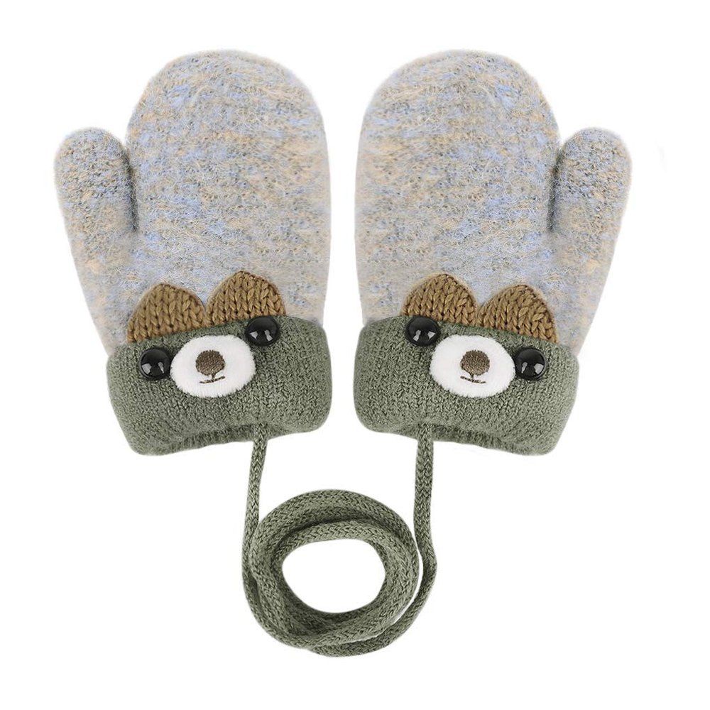 TINAYAUE Knitted Wool Gloves Winter Warm Fluffy Full Finger Mittens Cute Cartoon Gloves Thicken Velvet Hanging Neck Mittens 0-3 Y