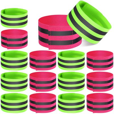 Gejoy 16 Pieces Reflective Bands Reflector Bands for Wrist, Arm, Ankle, Leg, High Visibility Reflective Gear Safety Reflector Tape Straps for Night Walking, Cycling and Running (Green, Pink)