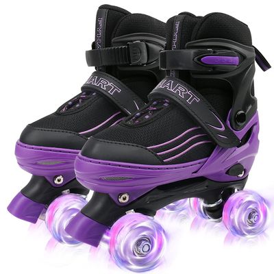 HXWY Kids Roller Skates for Boys Girls Child, Adjustable 4 Sizes Roller Skates for Adult and Youth with Light Up Wheels, Black Purple Patines para nias for Outdoor Indoor Sports (Large - Youth (4-7)