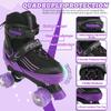 HXWY Kids Roller Skates for Boys Girls Child, Adjustable 4 Sizes Roller Skates for Adult and Youth with Light Up Wheels, Black Purple Patines para nias for Outdoor Indoor Sports (Medium-Big Kid (1-4) view 3
