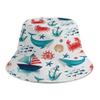 WIRESTER Reversible Bucket Hat Unisex Girl Women Men for Summer Outdoor Travel - Marine Boat Crab Pattern view 1