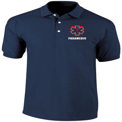 Qraphic Tee Paramedic Polo Shirt, DryBlend with Front and Back Screen Print. (Navy, XXX-Large)