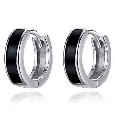 PRAYMOS Mens Earrings 925 Sterling Silver Black Small Huggie Hoop Earrings for Women Men Hypoallergenic -20mm