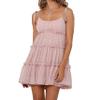 kinstell Women's Boho Spaghetti Strap Ruffle Square Neck Bowknot Backless Sleeveless Elegant Flowy Mini Short Skater Dresses Pink view 1