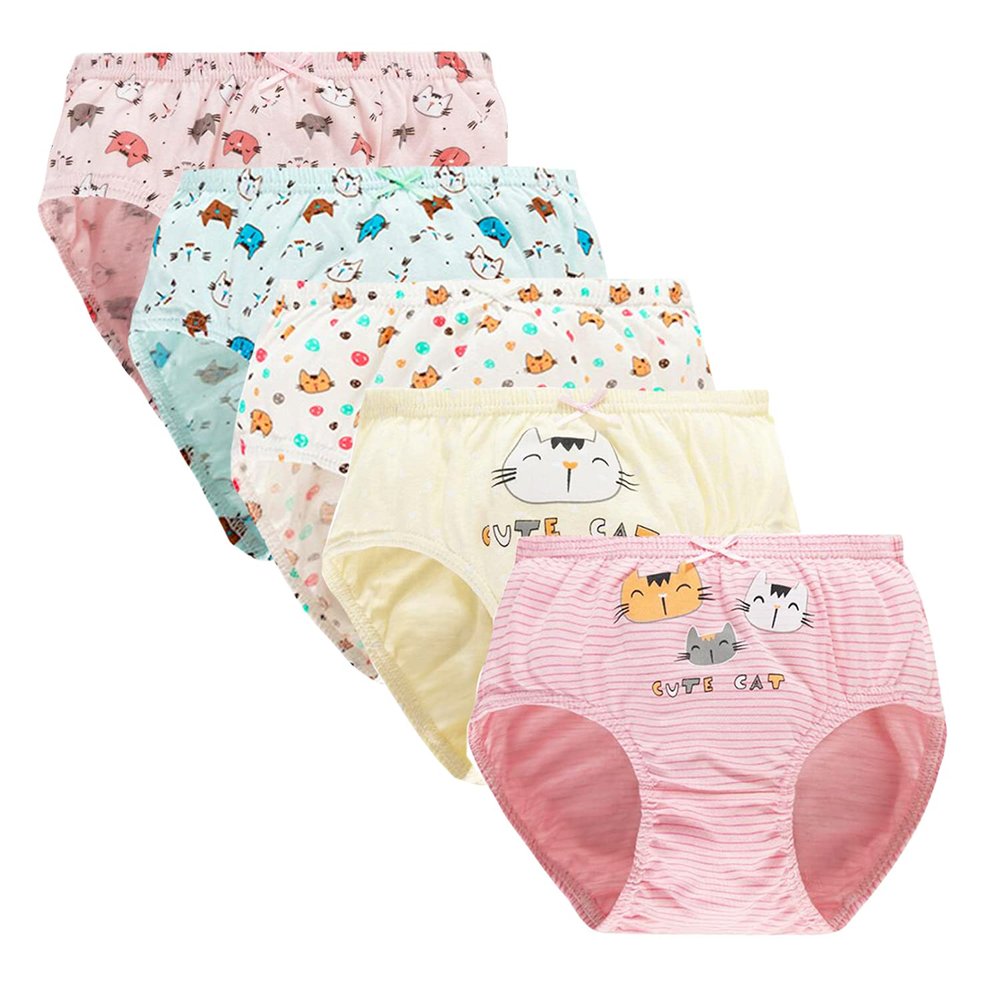 Libsit Little Girls Cotton Briefs toddler cat underwear girls kitty cat panties Pack of 5 kitty toddler underwear Print Kids Undies