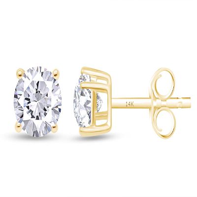 1.00 Cttw 4 Prong Brilliant Round Cut White Cubic Zirconia Solitaire Stud Earrings In 14K Yellow Gold Post With 14K Yellow Gold Over Sterling Silver Push Back For Women