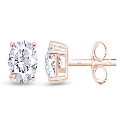 1.00 Cttw 4 Prong Brilliant Round Cut White Cubic Zirconia Solitaire Stud Earrings In 14K Rose Gold Post With 14K Rose Gold Over Sterling Silver Push Back For Women