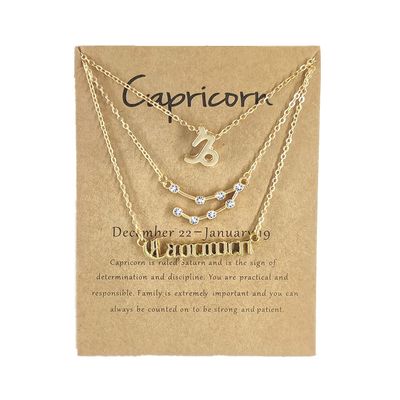 3Pcs Zodiac Gold Plated CZ Necklaces for Women Old English Necklace 12 Constellation Necklace Zodiac Sign Gifts for Women-Capricorn