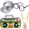 meekoo Halloween Hip Hop Costume 80s 90s Rapper Outfit Cosplay Accessories for Men Inflatable Boombox Baseball Cap(Silver) view 1