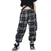 Rolanko Kids Girls Cargo Jogger Pants Streetwear Casual Loose Sweatpants Hip Hop Dance Clothes (Black Plaid, 8-10) view 1