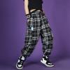 Rolanko Kids Girls Cargo Jogger Pants Streetwear Casual Loose Sweatpants Hip Hop Dance Clothes (Black Plaid, 8-10) view 2