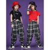 Rolanko Kids Girls Cargo Jogger Pants Streetwear Casual Loose Sweatpants Hip Hop Dance Clothes (Black Plaid, 8-10) view 3