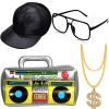 meekoo Halloween Hip Hop Costume 80s 90s Rapper Outfit Cosplay Accessories for Men Inflatable Boombox Baseball Cap(Black) view 1