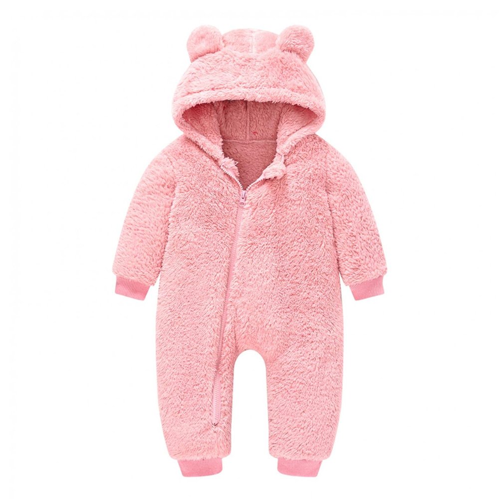Digood Girls Hooded Coat Infant Newborn Baby Boys Bear Warm Thick Snowsuit Hooded Coat Jumpsuit Kids Cotton Outwear(Pink,6-12 Months)