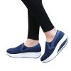 oiangi Women Wedge Shoes Breathable Mesh Sneakers Slip On Comfort Walking Shoes Fashion Casual Solid Color Round Toe Non-Slip Platform Sports Shoes Blue view 4