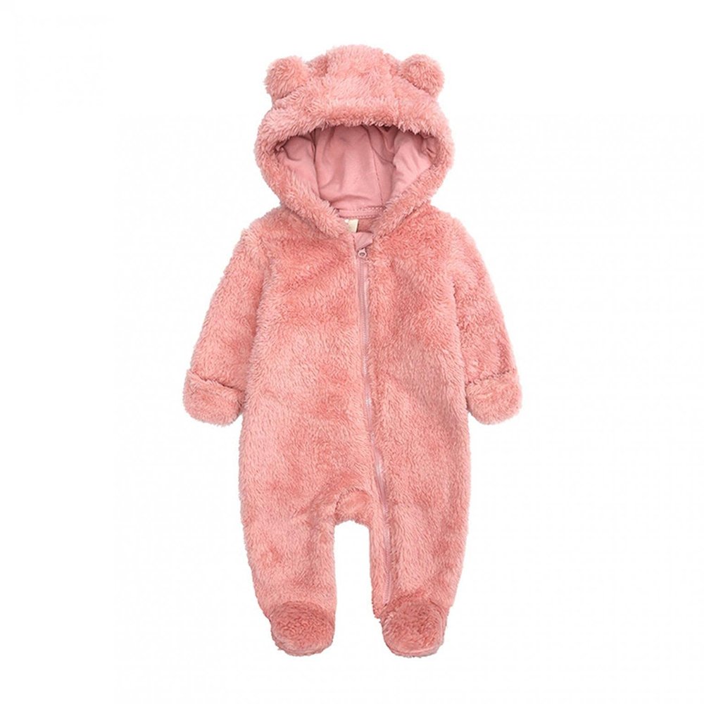 Digood Girls Hooded Coat Newborn Baby Boy Jacket Fleece Hooded Footed Coat Outerwear Romper Jumpsuit Kids Cotton Outwear(Pink,6-9 Months)