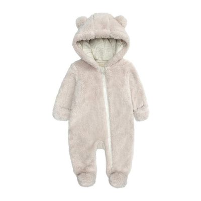 Digood Girls Hooded Coat Newborn Baby Boy Jacket Fleece Hooded Footed Coat Outerwear Romper Jumpsuit Snow Wear Clothes(Beige,6-9 Months)