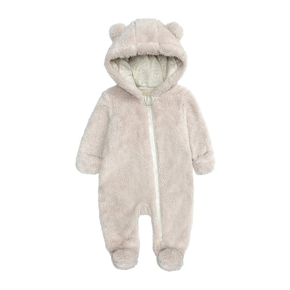 Digood Girls Hooded Coat Newborn Baby Boy Jacket Fleece Hooded Footed Coat Outerwear Romper Jumpsuit Snow Wear Clothes(Beige,6-9 Months)