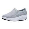 oiangi Women Wedge Shoes Breathable Mesh Sneakers Slip On Comfort Walking Shoes Fashion Casual Solid Color Round Toe Non-Slip Platform Sports Shoes Grey view 1