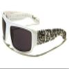 Locs Paisley Bandana Print Slim Rectangular Retro Wrap Around Sunglasses (White & White Bandana Frame, Black Lenses) view 1