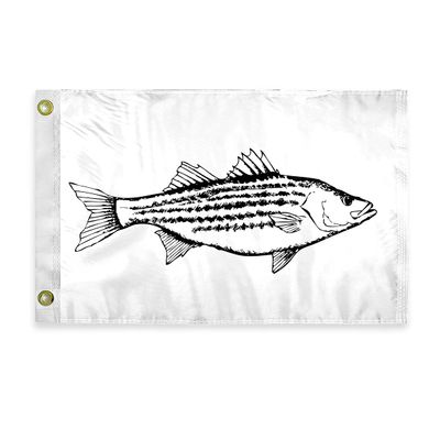 AGAS Striped Bass Novelty Boat Flag - 12 x 18 inch - Double Sided Printed 200D Nylon - Solid Brass Eyelets Canvas Heading - Vivid Colors Fade Proof - Striped Bass Funny Boat Nautical Flag