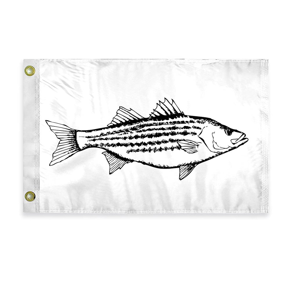 AGAS Striped Bass Novelty Boat Flag - 12 x 18 inch - Double Sided Printed 200D Nylon - Solid Brass Eyelets Canvas Heading - Vivid Colors Fade Proof - Striped Bass Funny Boat Nautical Flag
