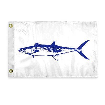 AGAS King Mackerel Novelty Boat Flag - 12 x 18 inch - Double Sided Printed 200D Nylon - Solid Brass Eyelets Canvas Heading - Vivid Colors Fade Proof - King Mackerel Funny Boat Nautical Flag