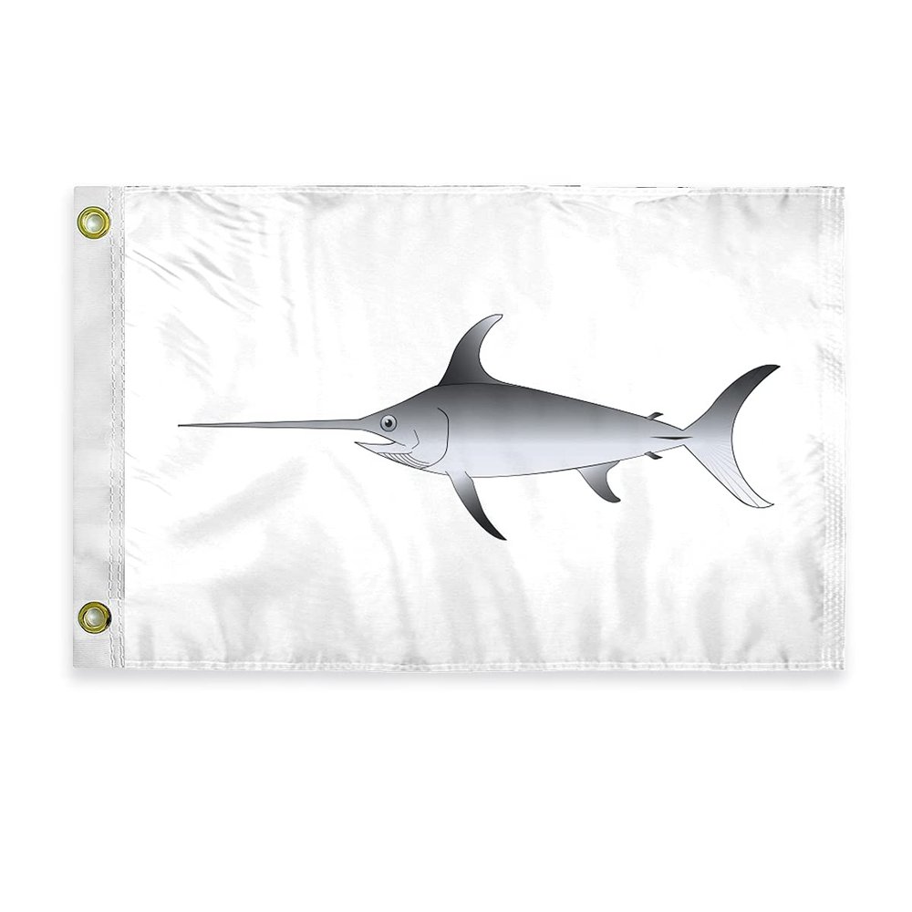 AGAS Sword Fish Novelty Boat Flag - 12 x 18 inch - Double Sided Printed 200D Nylon - Solid Brass Eyelets Canvas Heading - Vivid Colors Fade Proof - Sword Fish Funny Boat Nautical Flag