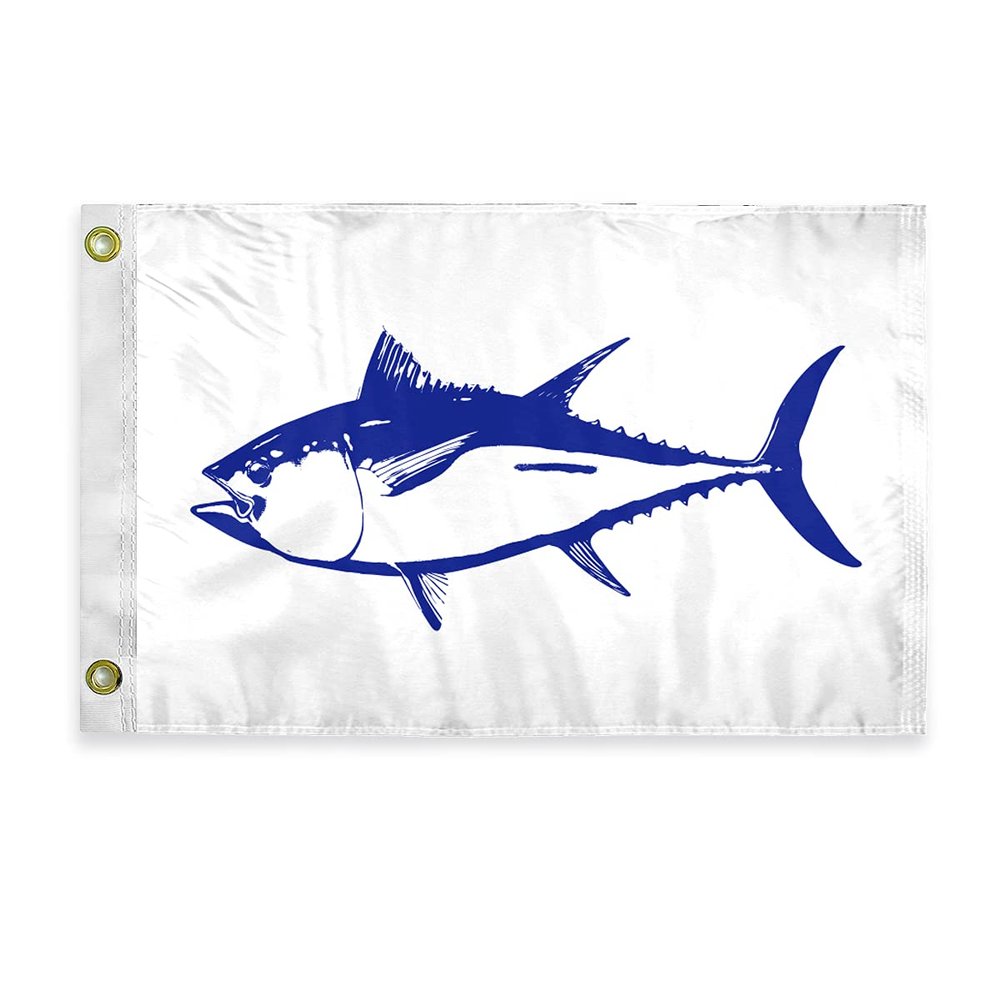 AGAS Tuna Novelty Boat Flag - 12 x 18 inch - Double Sided Printed 200D Nylon - Solid Brass Eyelets Canvas Heading - Vivid Colors Fade Proof - Tuna Funny Boat Nautical Flag