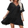 Aoulaydo Cover Ups for Swimwear Women Casual Loose Fitting Beach Dress V-Neck Bathing Suit Beachwear Black view 1