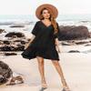 Aoulaydo Cover Ups for Swimwear Women Casual Loose Fitting Beach Dress V-Neck Bathing Suit Beachwear Black view 3