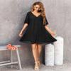 Aoulaydo Cover Ups for Swimwear Women Casual Loose Fitting Beach Dress V-Neck Bathing Suit Beachwear Black view 4