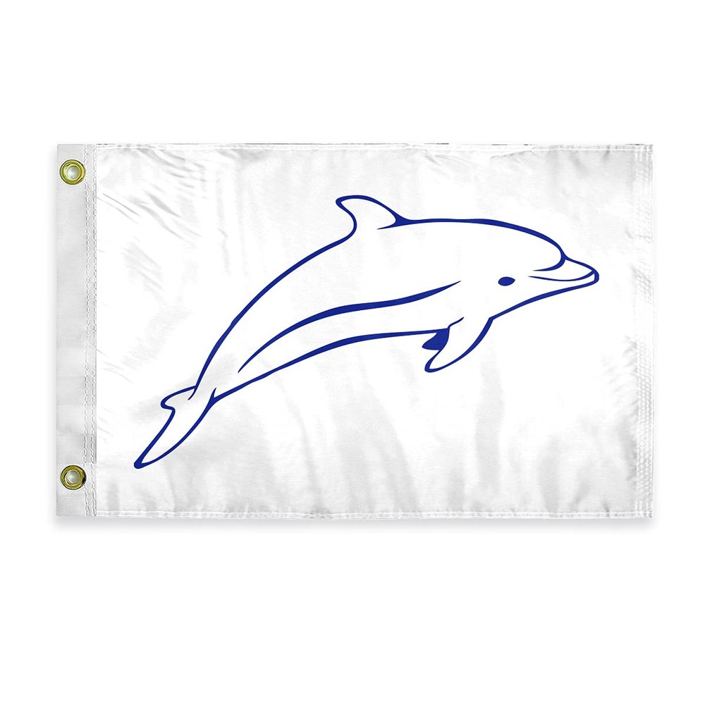 AGAS Dolphin Novelty Boat Flag - 12 x 18 inch - Double Sided Printed 200D Nylon - Solid Brass Eyelets Canvas Heading - Vivid Colors Fade Proof - Dolphin Funny Boat Nautical Flag