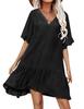 Aoulaydo Cover Ups for Swimwear Women Casual Loose Fitting Beach Dress V-Neck Bathing Suit Beachwear Black view 1
