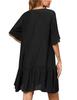 Aoulaydo Cover Ups for Swimwear Women Casual Loose Fitting Beach Dress V-Neck Bathing Suit Beachwear Black view 2