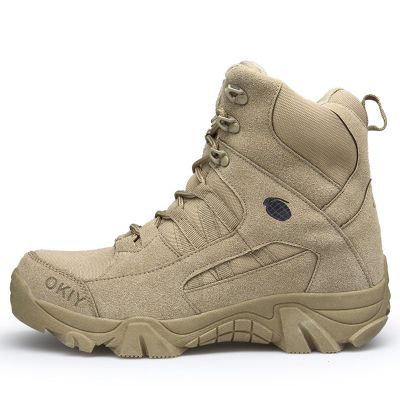 hongrenamz Mens Walking Boots High Top Lightweight Hiking Mountaineering Shoes Sand-EU44/US10
