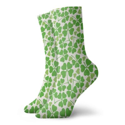 GULTMEE Irish Funky Colorful Cushion Sport Socks,Gaelic Nature Garden Spring Clovers With,Athletic Cushioned Running Performance Crew Socks For Men/Women,Lime Green Pistachio White -12 inch