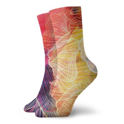 GULTMEE Funky Colorful Cushion Sport Socks,Abstract Watercolor Artwork Fantastic Elements Natural Waved Creative Composition,Athletic Cushioned Running Performance Crew Socks For Men/Women, -12 inch