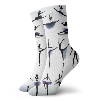 Art Funky Colorful Cushion Sport Socks,Female Ballet Dancers Performing Arts Black,Athletic Cushioned Running Performance Crew Socks For Men/Women,Purple Lavender White -12 inch
