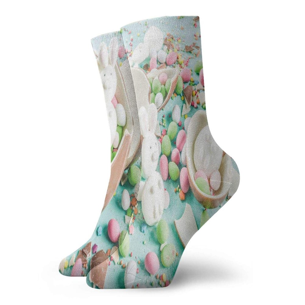 GULTMEE Easter Bunny Funny Compression Socks Women and Men,Photo Of Chocolate Eggs Sweet In Pastel Colors Spring Time,Best for Circulation,Running,Athletic,Nurse,Travel,Multicolor -12 inch