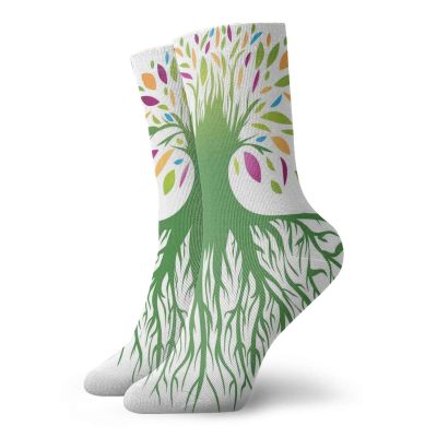 Tree Of Life Fashion Compression Socks,Multi Colored Round Abstract Tree Life And Soul Symbol Eco Nature Design,Performance Polyester Cushioned Athletic Crew Socks for Running,Athletic,Multi -12 inch