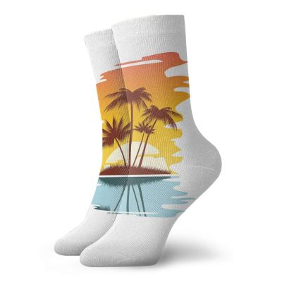GULTMEE Fashion Compression Socks,Tropical Abstract Background With Palm Trees And Sunset Ocean Coastline,Performance Polyester Cushioned Athletic Crew Socks for Running,Athletic, -12 inch