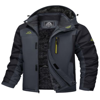 MAGCOMSEN Warm Jackets for Men Winter Waterproof Windproof Ski Snow Coats Insulated Fleece Snowboard Parka Raincoats Grey Black, L