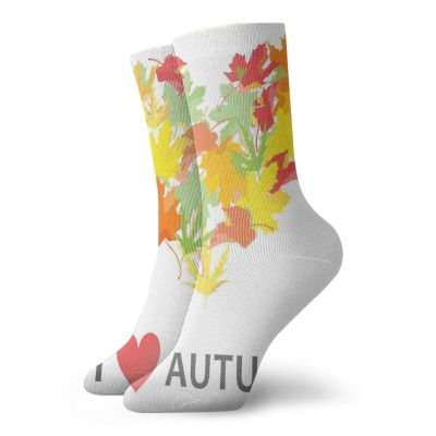 GULTMEE Quote Funky Colorful Cushion Sport Socks,Colorful Seasonal Maple Leaves Collection In,Athletic Cushioned Running Performance Crew Socks For Men/Women,Multicolor -12 inch