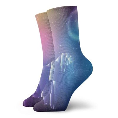 GULTMEE Fashion Compression Socks,Low Poly Style Crystal Polar Bear On Space Background With Stars And Planets,Performance Polyester Cushioned Athletic Crew Socks for Running,Athletic, -12 inch