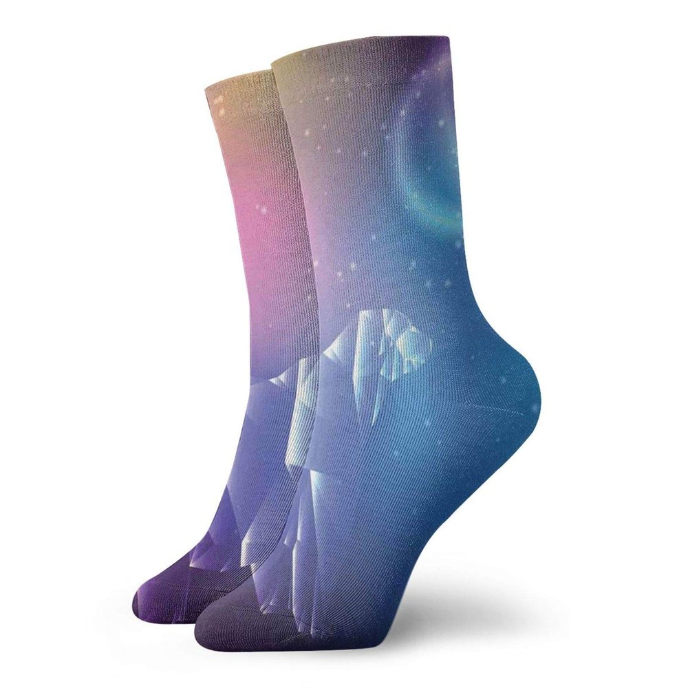 GULTMEE Fashion Compression Socks,Low Poly Style Crystal Polar Bear On Space Background With Stars And Planets,Performance Polyester Cushioned Athletic Crew Socks for Running,Athletic, -12 inch