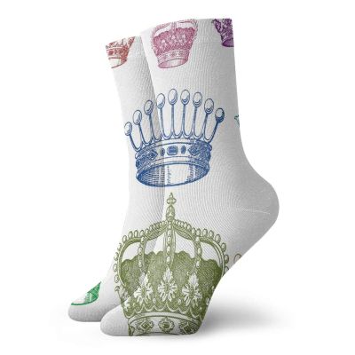 Funky Colorful Cushion Sport Socks,Old Antique Crown Set In Baroque Style Colorful Rococo Retro Victorian Floral Details,Athletic Cushioned Running Performance Crew Socks For Men/Women, -12 inch