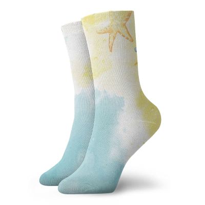 GULTMEE Funky Colorful Cushion Sport Socks,Holiday In The Hawaii Watercolor Art Dreamy Seacoast With Colorful Starfishes,Athletic Cushioned Running Performance Crew Socks For Men/Women, -12 inch